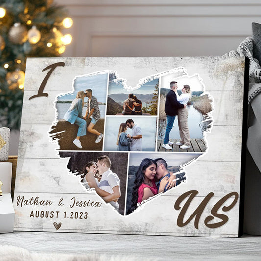 Personalized Heart Photo Collage Canvas / Poster - Custom Wall Art for Couples