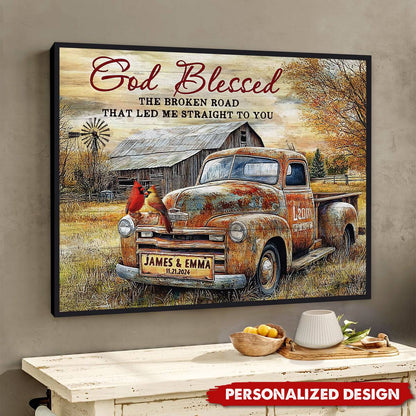 Vintage Truck And Cardinals-Personalized Poster / Canvas Gift for Couples