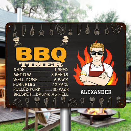 Dad's BBQ Timer - Personalized Custom Classic Camping Metal Signs - Gift For Father, Grandpa