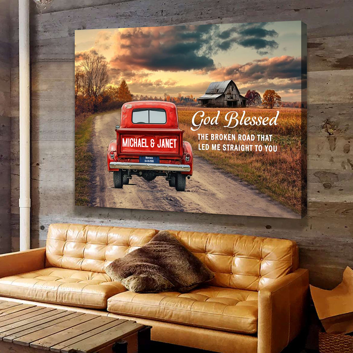 “God Blessed The Broken Road” - Personalized Rustic Couple Canvas / Poster
