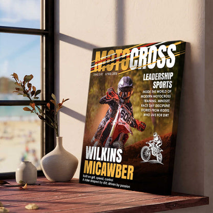 Personalized Motocross Magazine Cover Poster / Canvas - Custom Dirt Bike Rider Photo Gift for MX Lovers