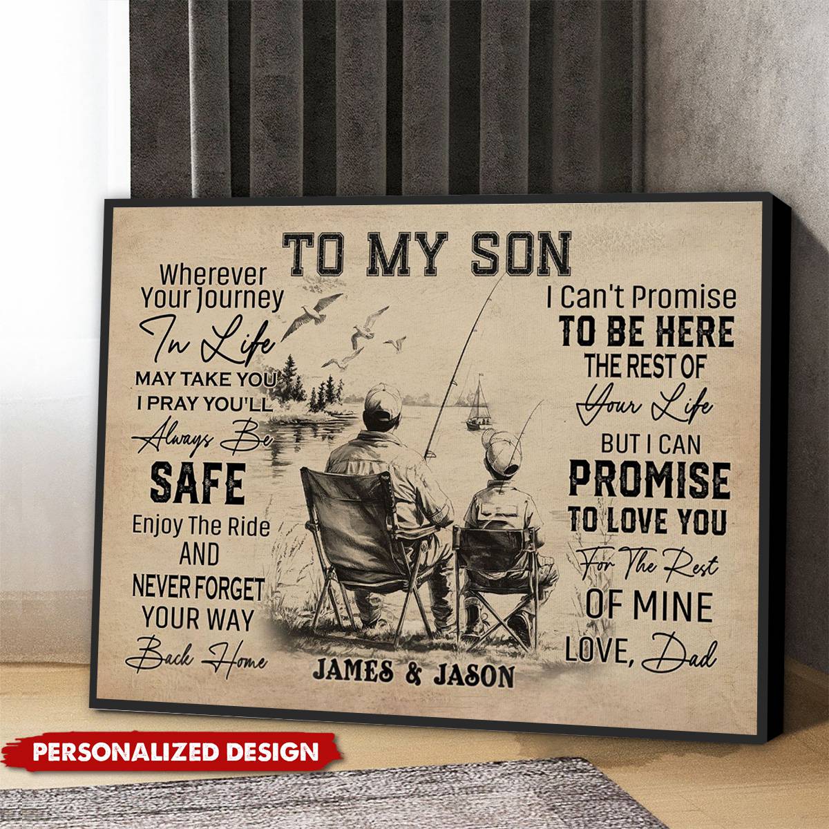 Personalized To My Son Fishing Poster / Canvas - Custom Gift for Fishing Fans