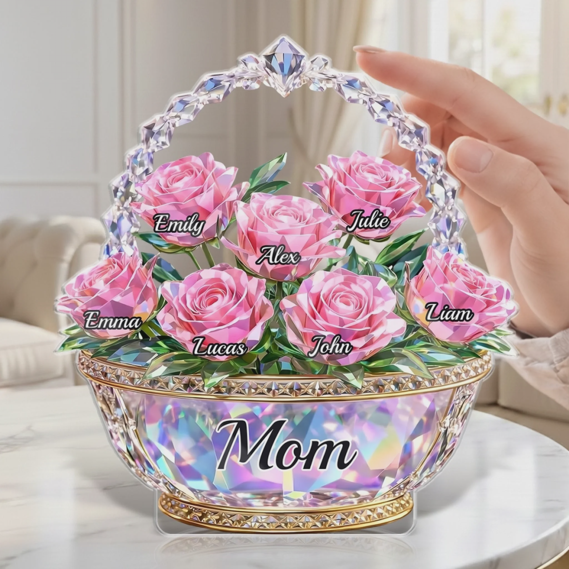 Mom Is My Home - Personalized Shining Flower Basket Acrylic Plaque