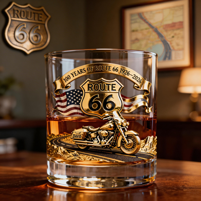 "Route 66 Centennial" Personalized Whisky Glass - Gifts For Bikers