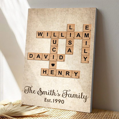 Family Crossword Art - Personalized Customized Canvas/poster