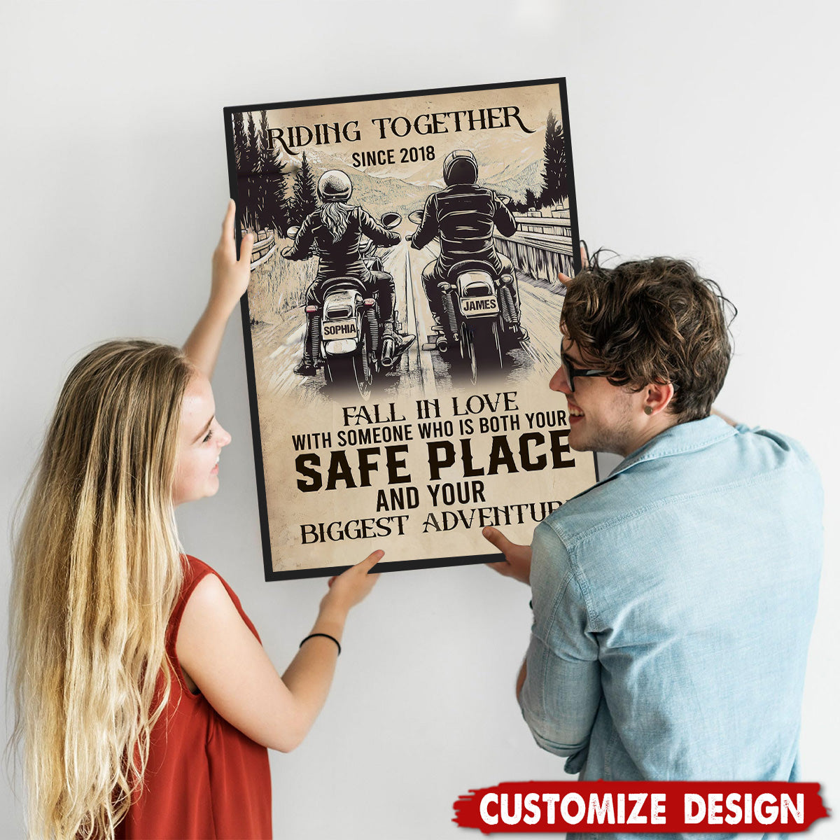 Canvas / Poster material and size view - Custom Motorcycle Couple Canvas