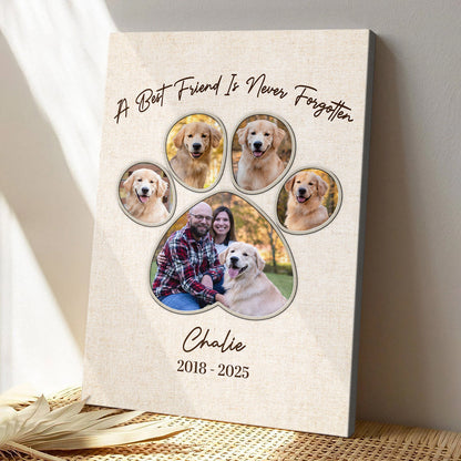 Personalized Custom Pet Photo “A Best Friend Is Never Forgetten” Canvas / Poster - Custom Gift For Pet Dog Memorial Loss