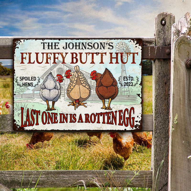 Chicken Fluffy Butt Hut - Personalized Customized Classic Nuggets Chicken Metal Signs