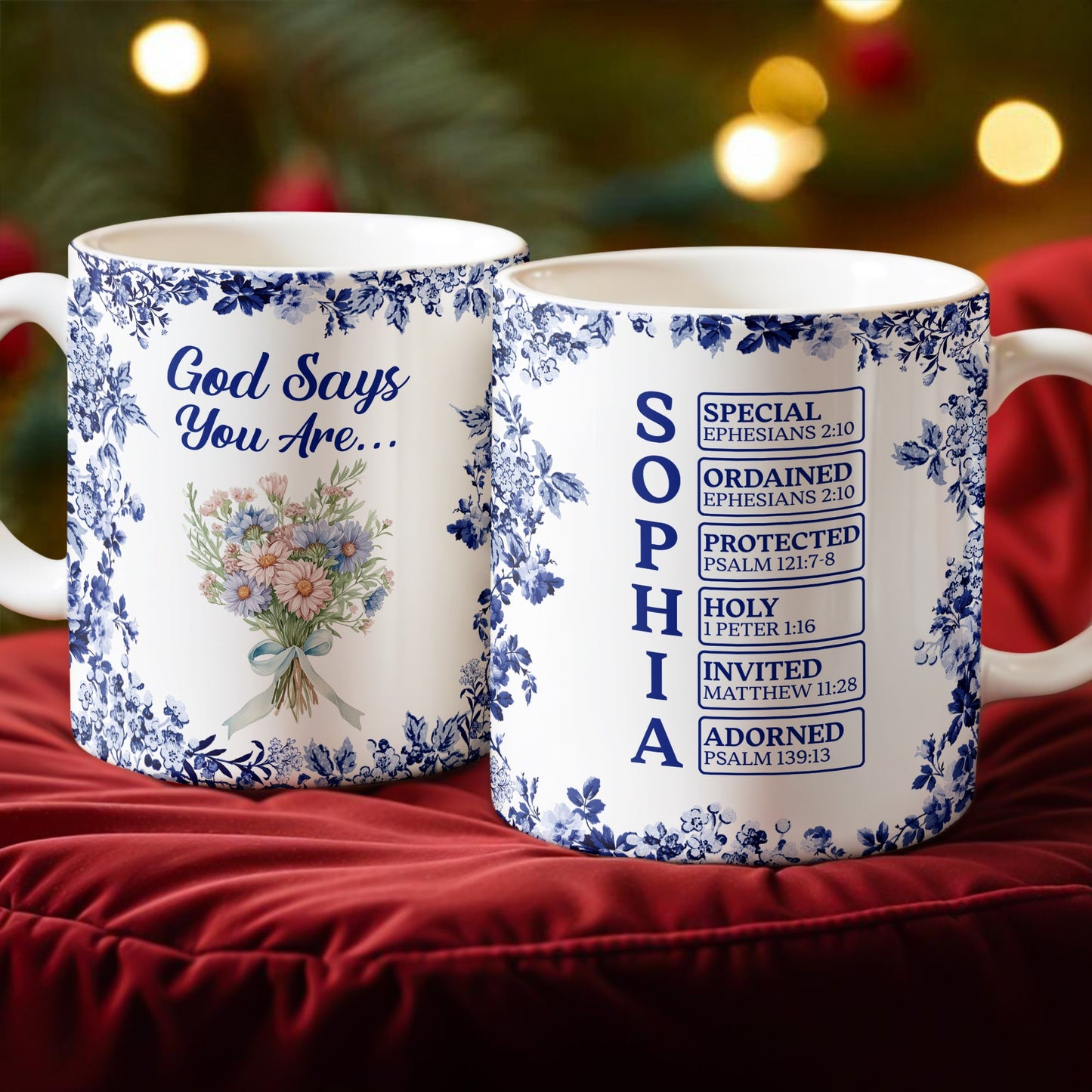 Personalized “God Says I Am” Mug - Custom Name Toile De Jouy Style
