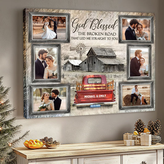 God Blessed Farmhouse Bar and Truck - Personalized Photo Collage Wall Art Canvas / Poster