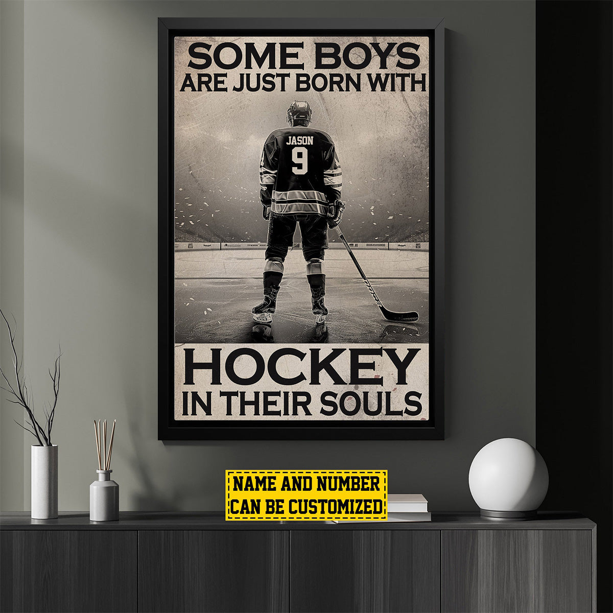 “Some Boys Are Just Born With A Puck” Personalized Hockey Poster / Canvas - Gift for Hockey Boys