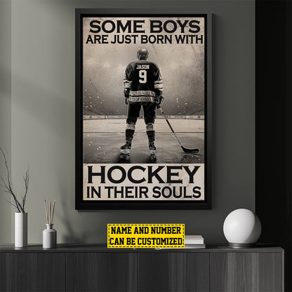 “Some Boys Are Just Born With A Puck” Personalized Hockey Poster / Canvas - Gift for Hockey Boys
