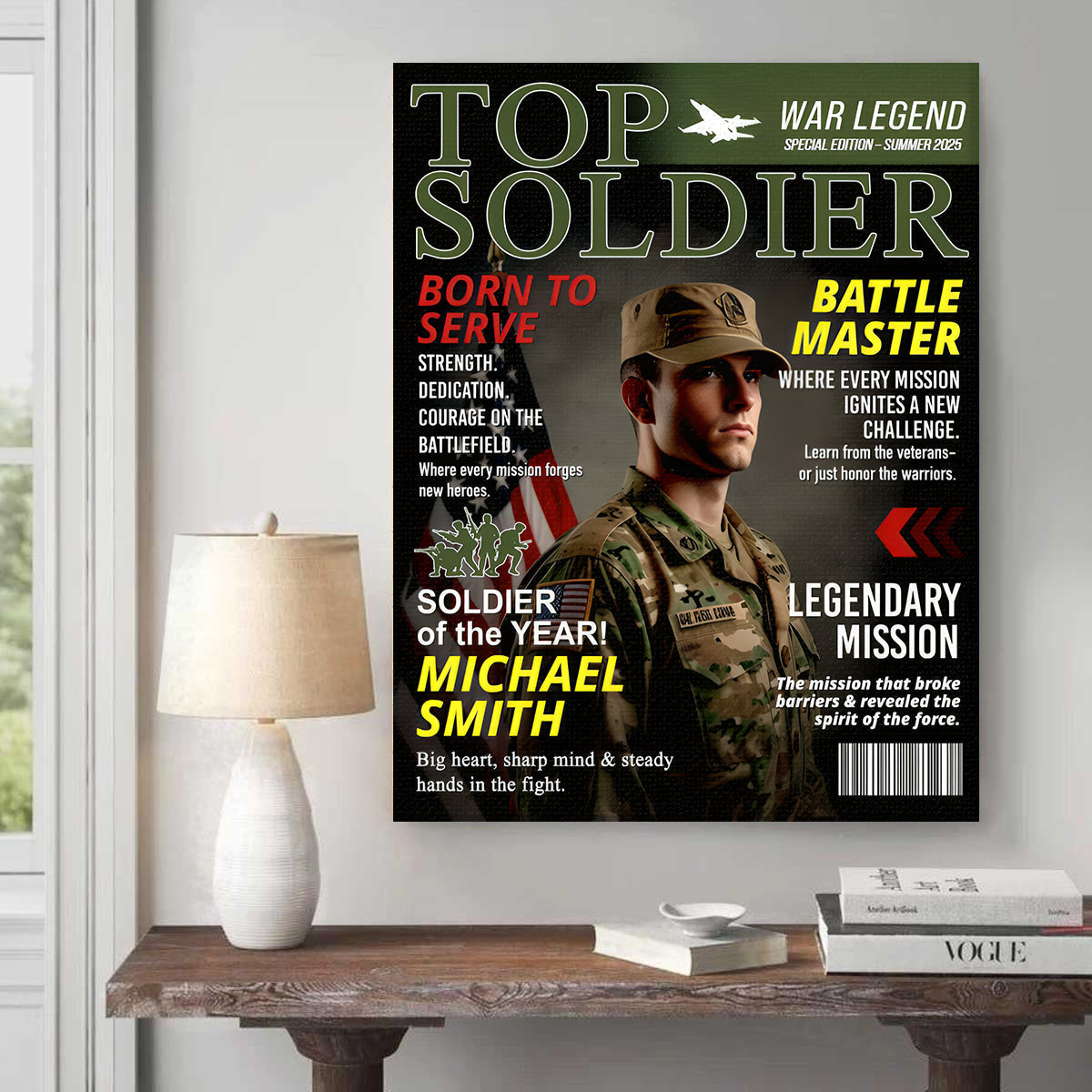 Personalized Soldier Magazine Cover Poster / Canvas - Military Retirement Gift for Army, Navy, Air Force & Marines