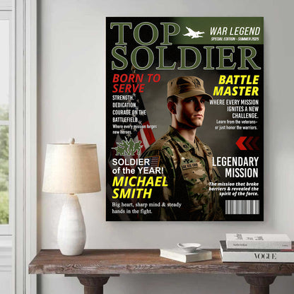 Personalized Soldier Magazine Cover Poster / Canvas - Military Retirement Gift for Army, Navy, Air Force & Marines