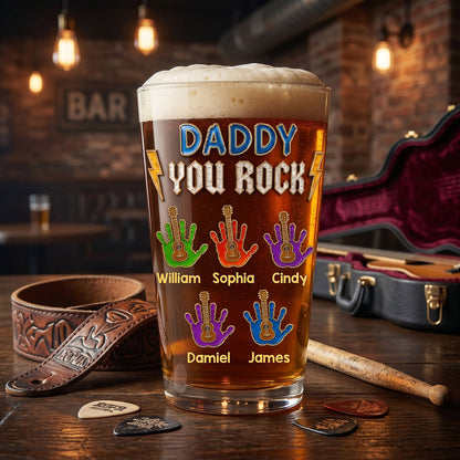Mug material and size view - Personalized Daddy You Rock Beer Glass