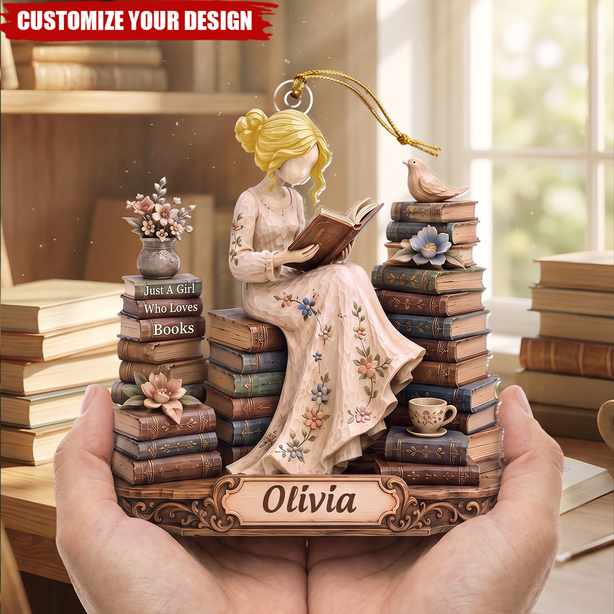 "Just A Girl Who Loves Books" Personalized Acrylic Ornament - Custom Reader Gift for Book Lovers