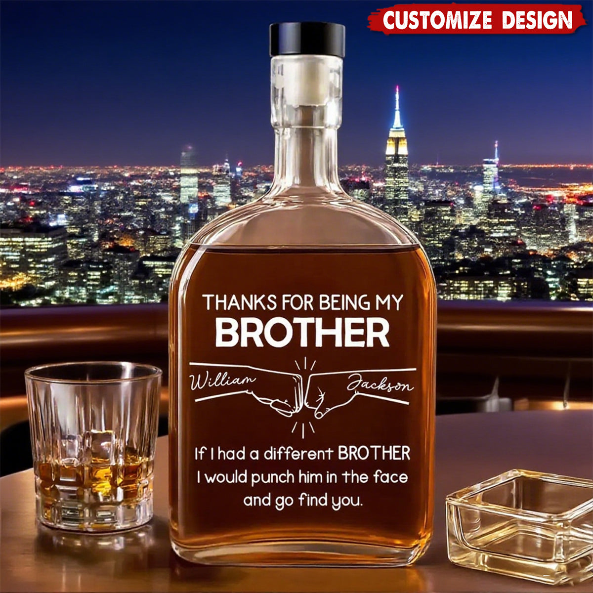 Tumbler material and size view - Personalized Brother Whiskey Decanter
