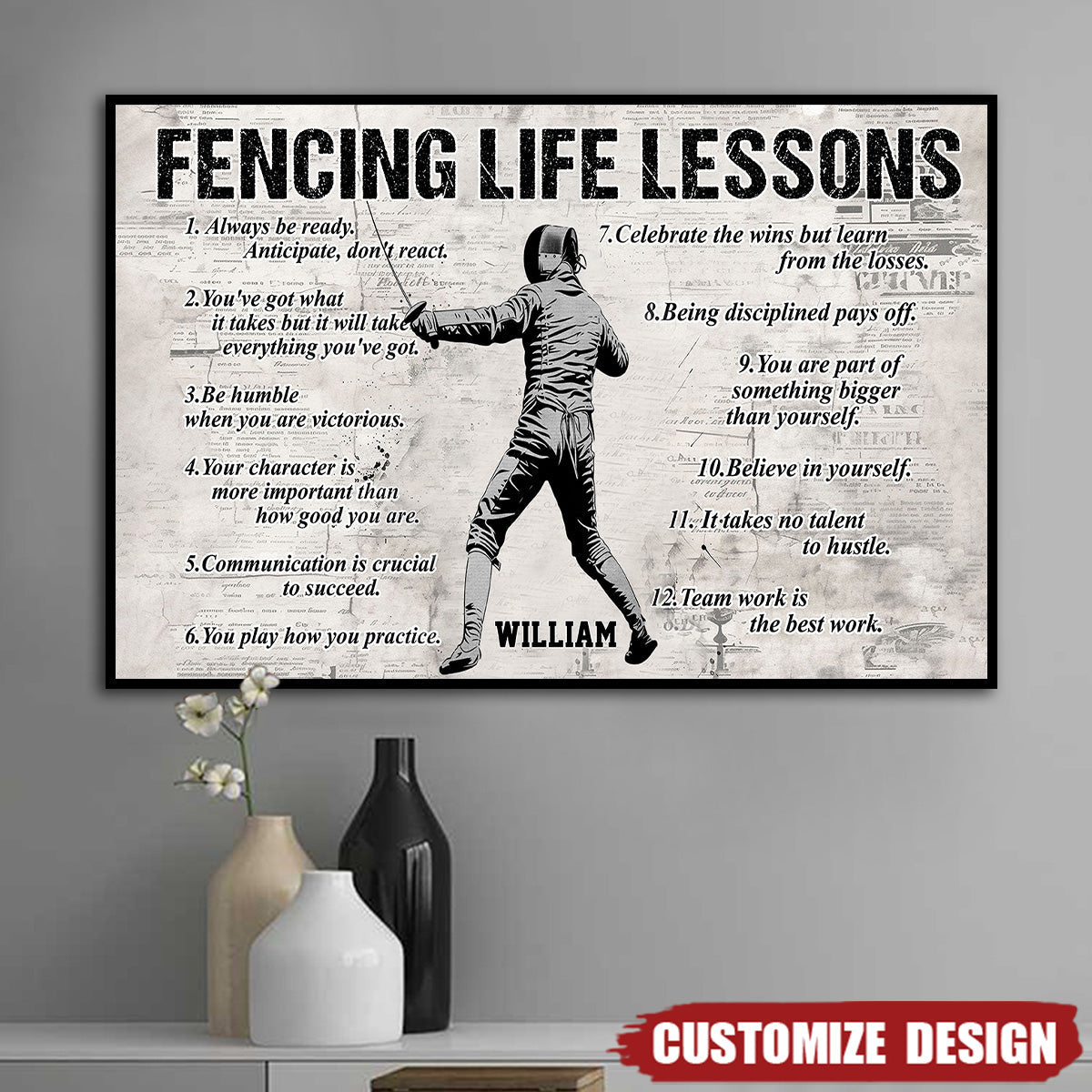 Personalized Fencing Life Lessons Poster / Canvas - Gift For Fencing Lovers