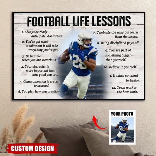 Personalized Custom Photo Football Life Lessons Poster / Canvas - Custom Gift For Football Lover