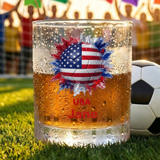 Soccer Fan Personalized Soccer Whiskey Glass - Custom Country Flag Gift for Soccer Lovers