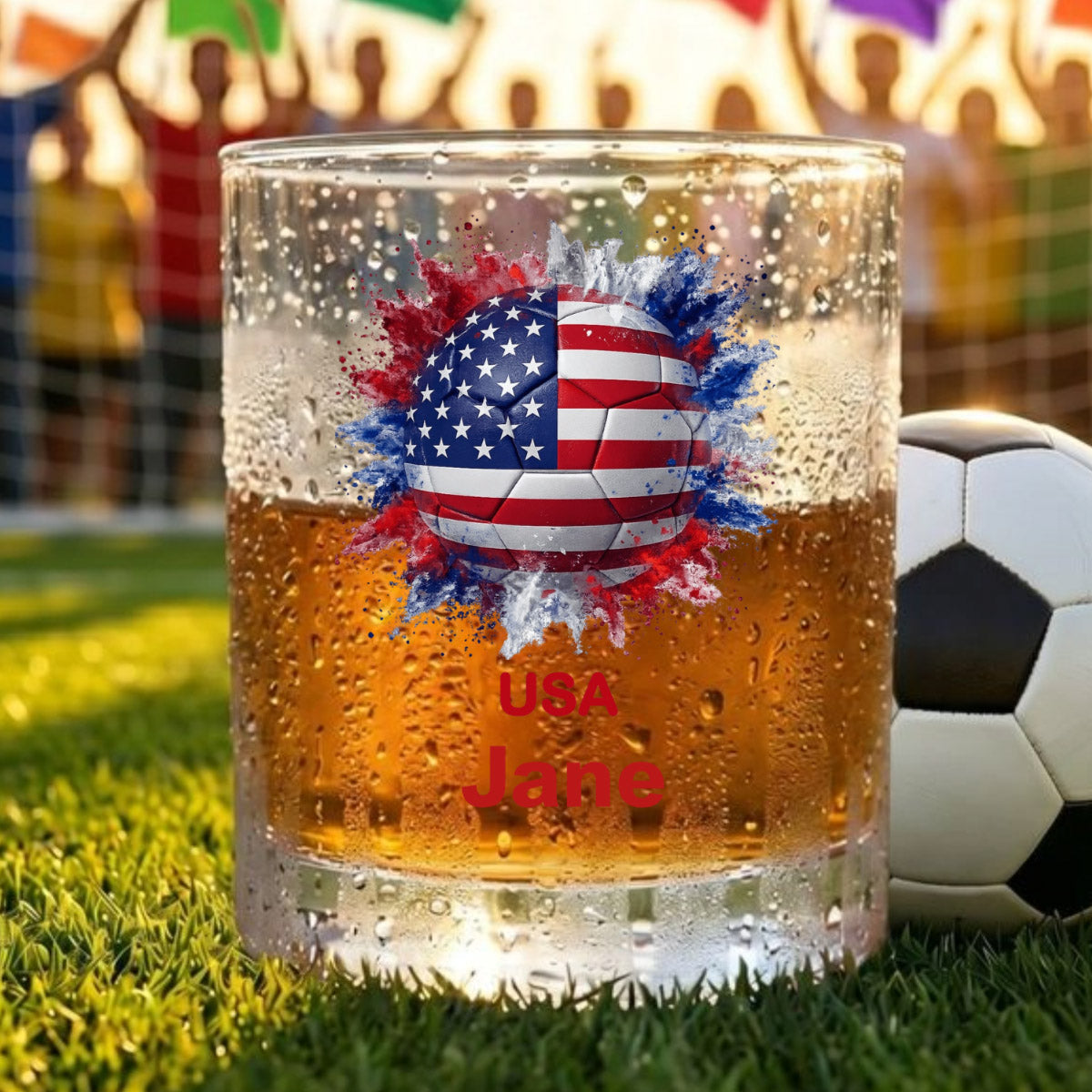 Soccer Fan Personalized Soccer Whiskey Glass - Custom Country Flag Gift for Soccer Lovers