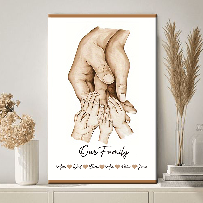 Parents Hands With Kids - Personalized Custom Family Canvas / Poster
