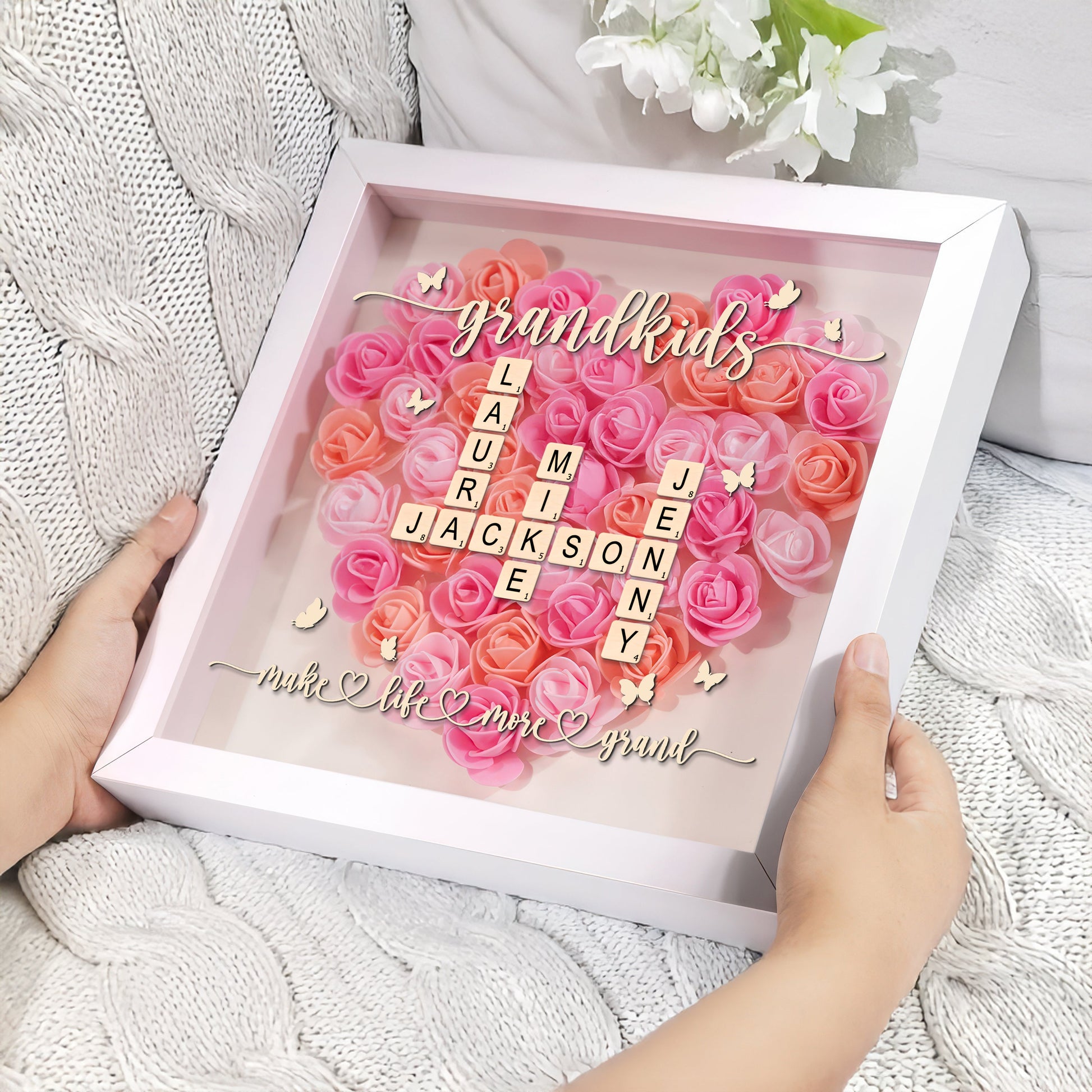Grandkids Make Life More Grand - Personalized Flower Shadow Box