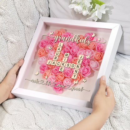 Grandkids Make Life More Grand - Personalized Flower Shadow Box