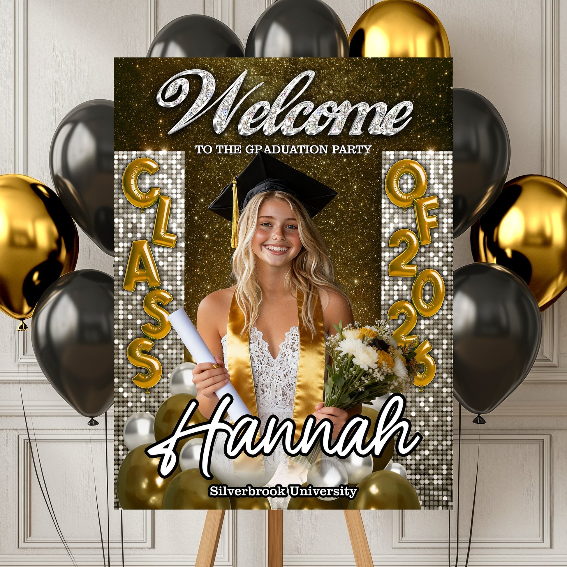 Custom Class of 2026 Graduation Welcome Sign - Personalized Photo Canvas / Poster Party Decor