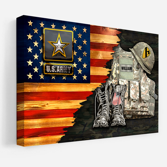 Personalized “Rank & Name” Veteran Canvas / Poster - Rustic American Flag Gift for Dad
