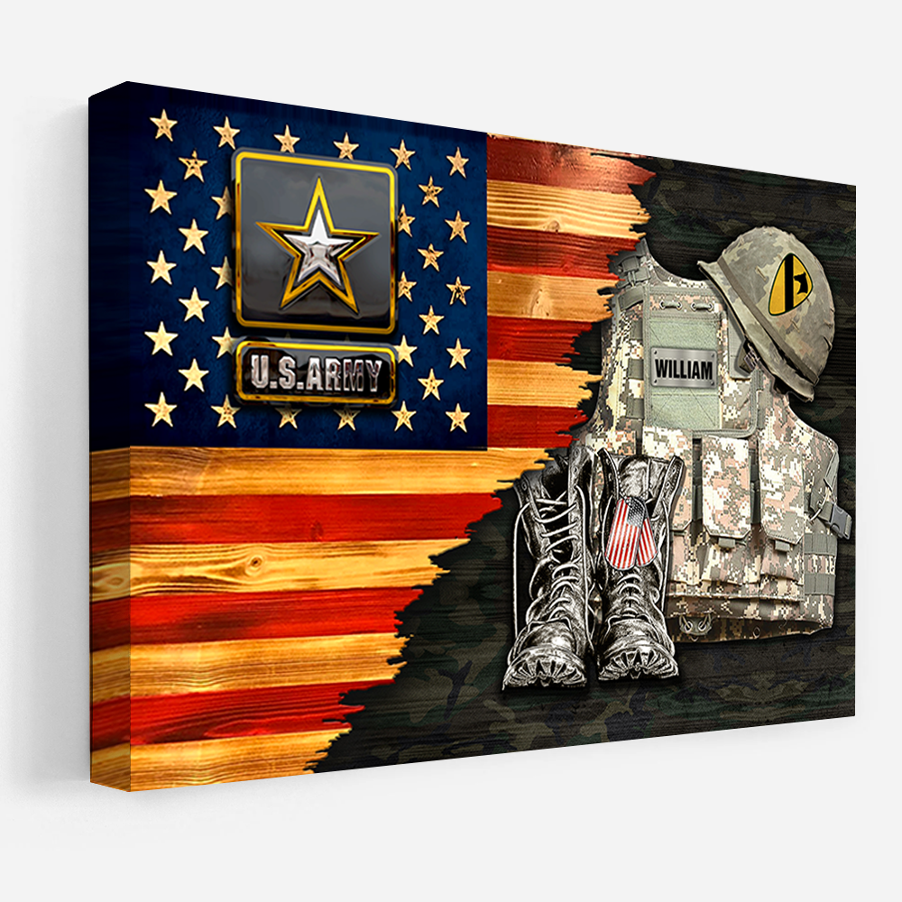 Personalized “Rank & Name” Veteran Canvas / Poster - Rustic American Flag Gift for Dad