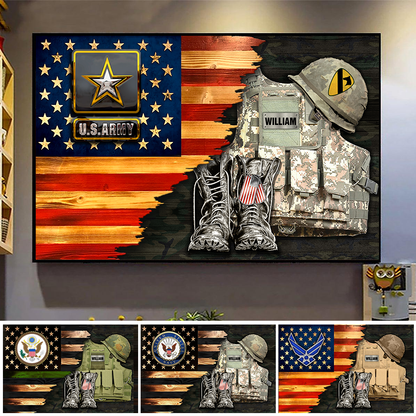 Personalized “Rank & Name” Veteran Canvas / Poster - Rustic American Flag Gift for Dad