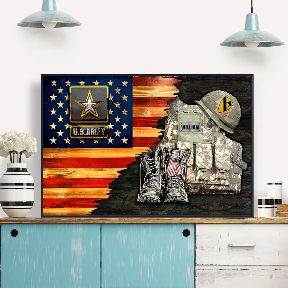 Personalized “Rank & Name” Veteran Canvas / Poster - Rustic American Flag Gift for Dad