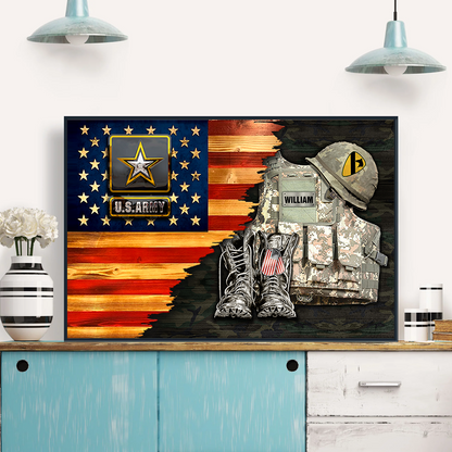 Personalized “Rank & Name” Veteran Canvas / Poster - Rustic American Flag Gift for Dad