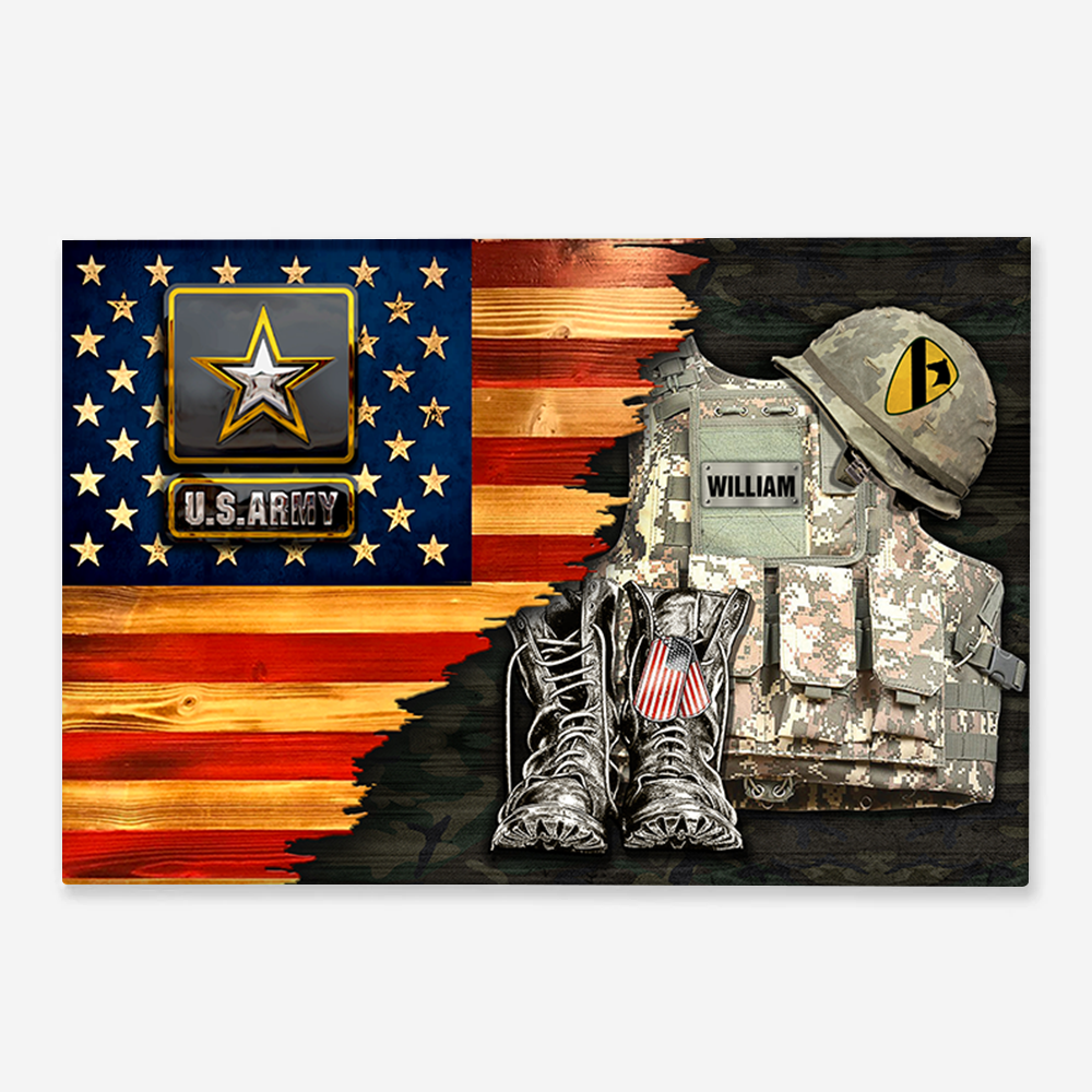 Personalized “Rank & Name” Veteran Canvas / Poster - Rustic American Flag Gift for Dad
