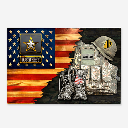 Personalized “Rank & Name” Veteran Canvas / Poster - Rustic American Flag Gift for Dad
