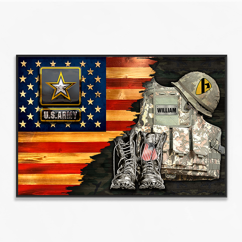 Personalized “Rank & Name” Veteran Canvas / Poster - Rustic American Flag Gift for Dad