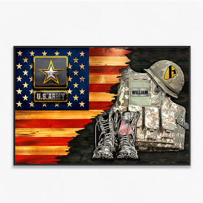 Personalized “Rank & Name” Veteran Canvas / Poster - Rustic American Flag Gift for Dad