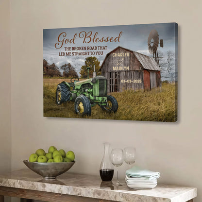 Custom 'God Blessed The Broken Road' Canvas for Couples & Anniversaries