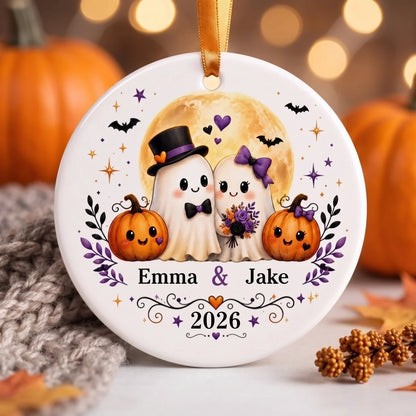 Ghost Couple Personalized Ceramic Ornament for Couples - Cute Halloween Wedding Gift