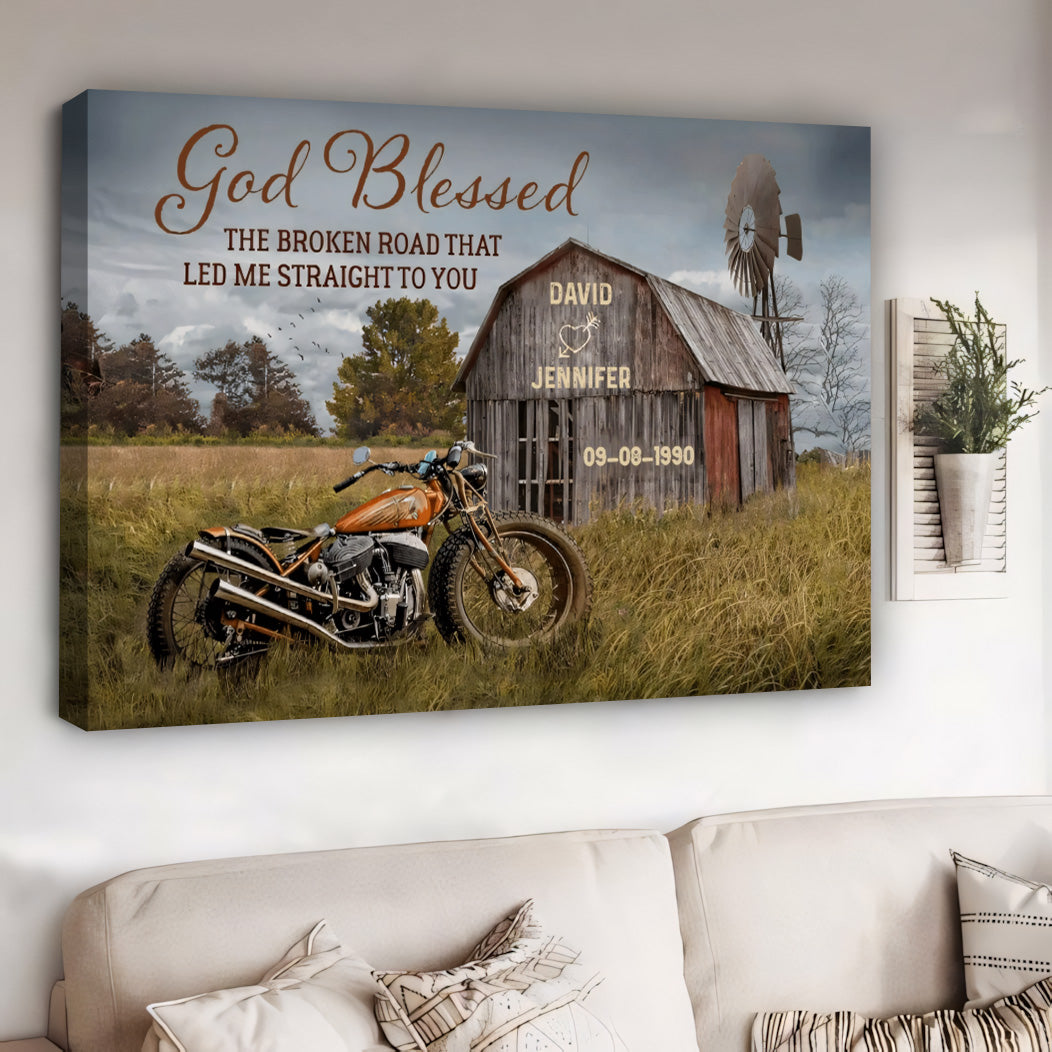 Custom 'God Blessed The Broken Road' Canvas for Couples & Anniversaries