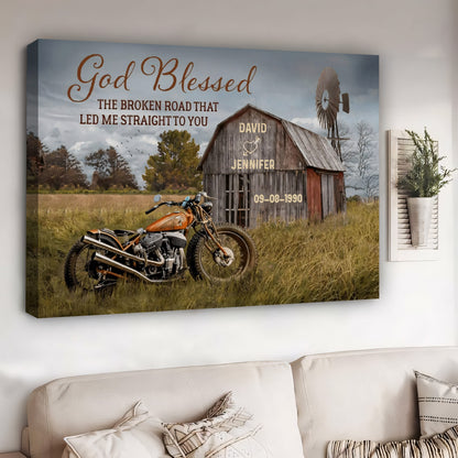 Custom 'God Blessed The Broken Road' Canvas for Couples & Anniversaries