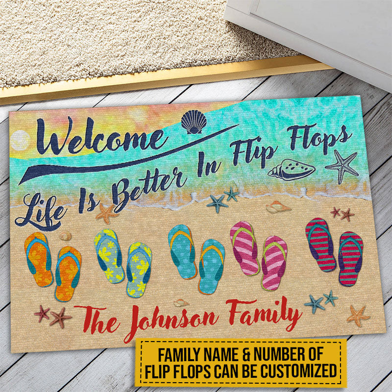 Life Is Better In Flip Flops - Personalized Beach House Welcome Doormat