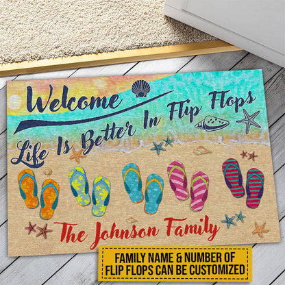 Life Is Better In Flip Flops - Personalized Beach House Welcome Doormat