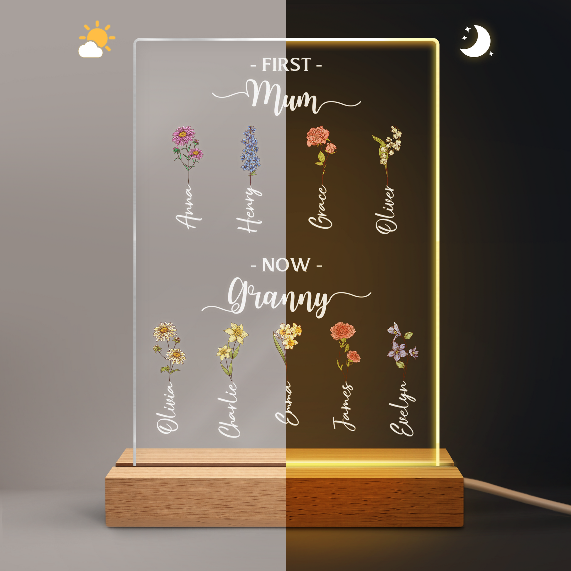 First Mum Now Granny - Personalised Custom Night Light