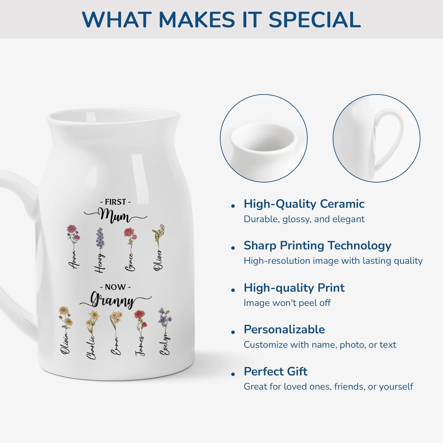 “First Mum Now Grandma” - Personalised Ceramic Flower Vase