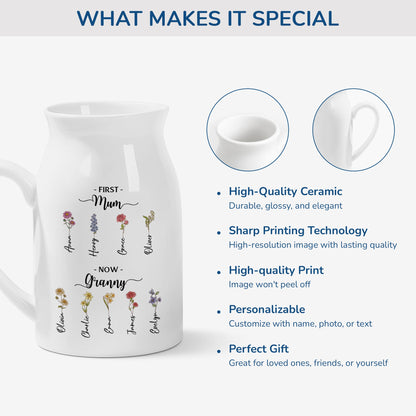 “First Mum Now Grandma” - Personalised Ceramic Flower Vase