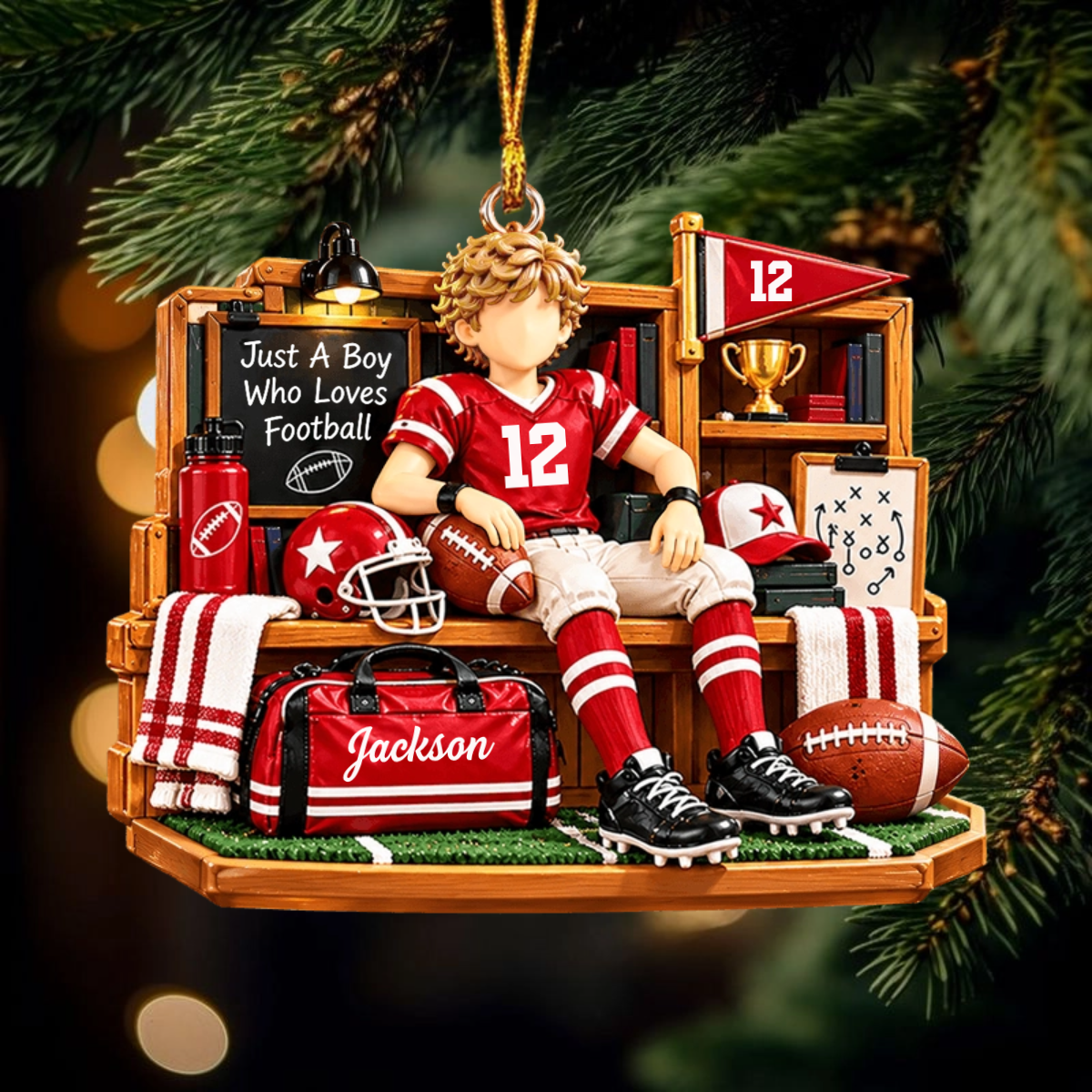 Just A Boy Who Loves Football Personalized Ornament - Custom Christmas Keepsake Gift for Boys