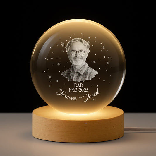 Personalised Forever Loved Crystal Ball Lamp - Photo Memorial Gift for Mum & Dad