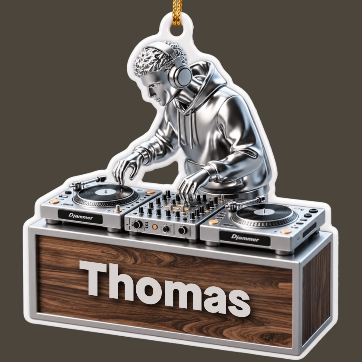 Personalized DJ Wooden Ornament - Custom Name Keepsake for Music Lovers